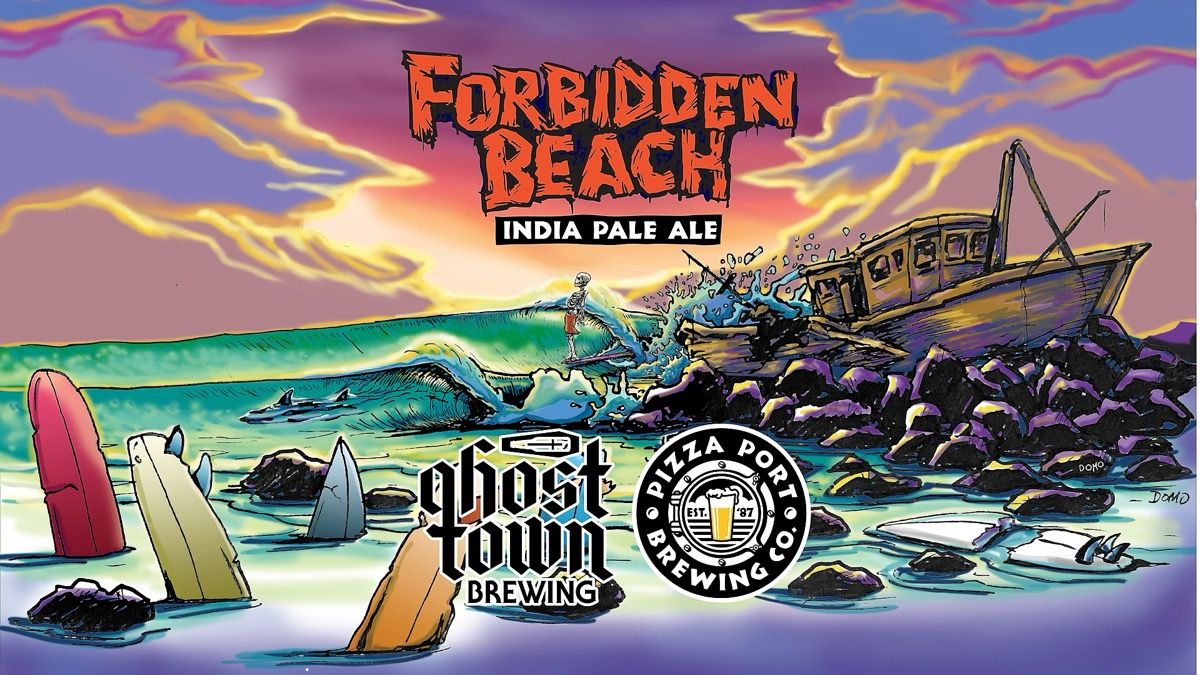 Forbidden Beach IPA (Ghost Town Brewing Collab) Can Release event artwork