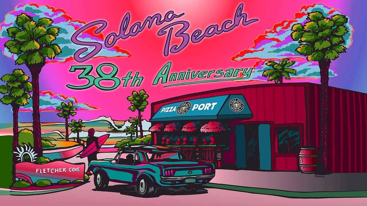Pizza Port Solana Beach 38th Anniversary event artwork